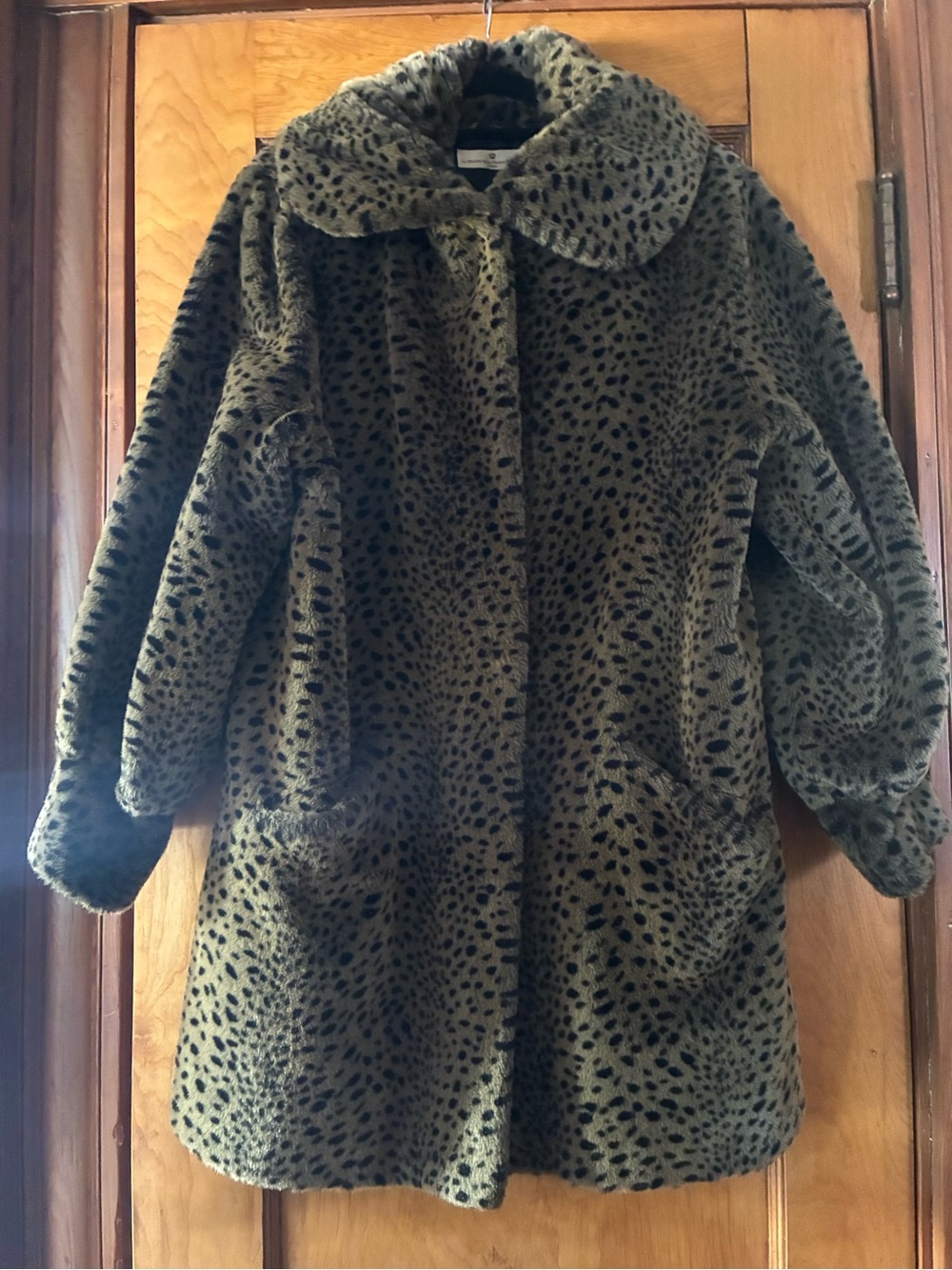 La Maison De La Fausse Fourrure  Brown/Olive Green Tint Faux Fur Spot Coat